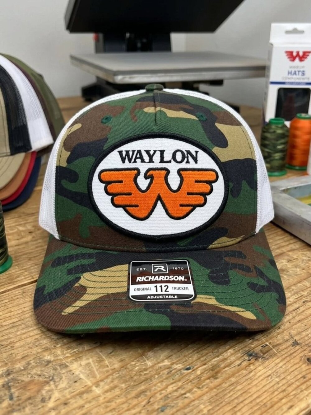 Waylon Jennings Flying W Patch Camo White Richardson 112 Snapback Hat Country 80